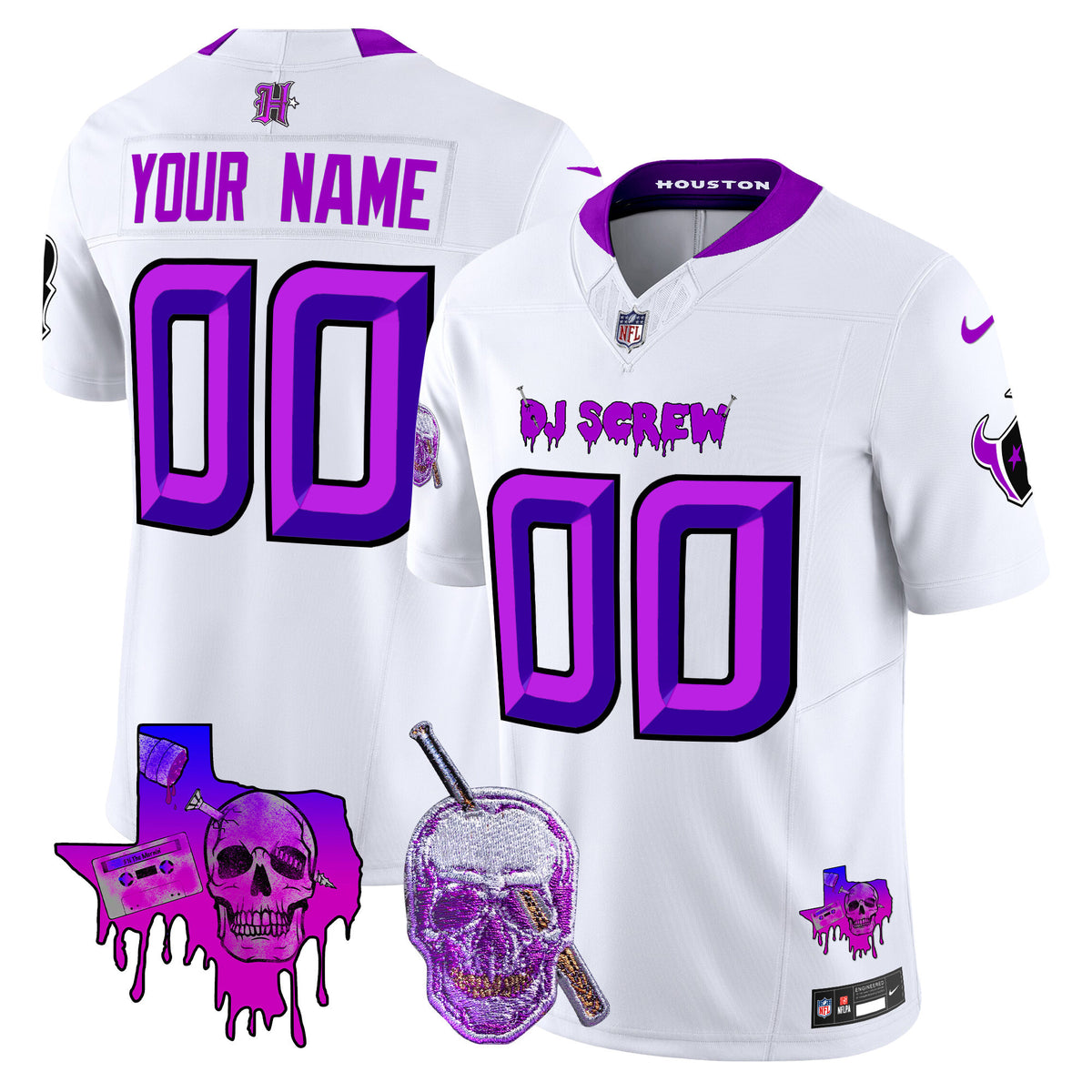 Houston Texans DJ Screw Vapor Limited Custom Jersey - All Stitched - White — view 1