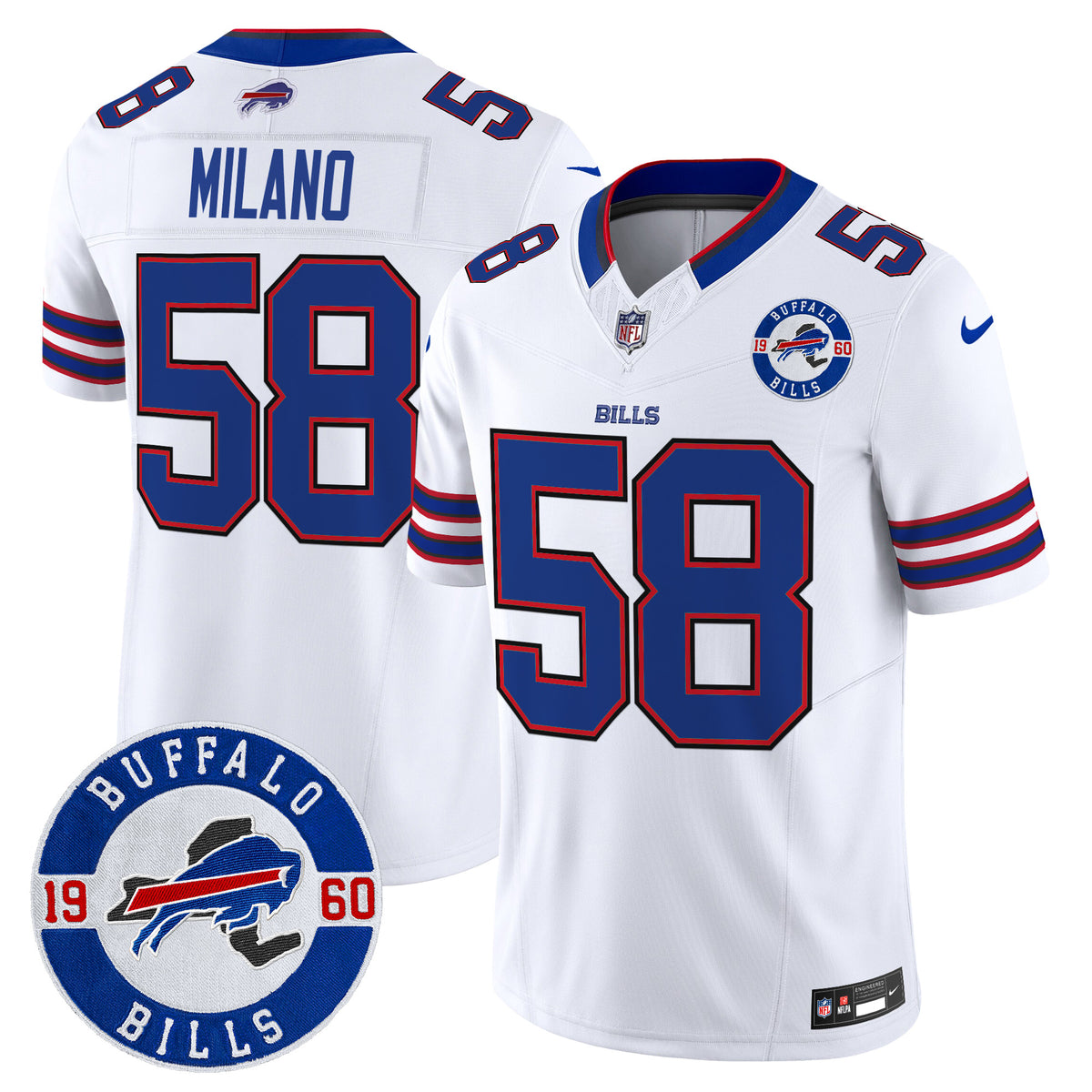 Men's Buffalo Bills 2024 Vapor Limited Jersey - Est. 1960 Patch - All Stitched - White - Matt Milano — view 1