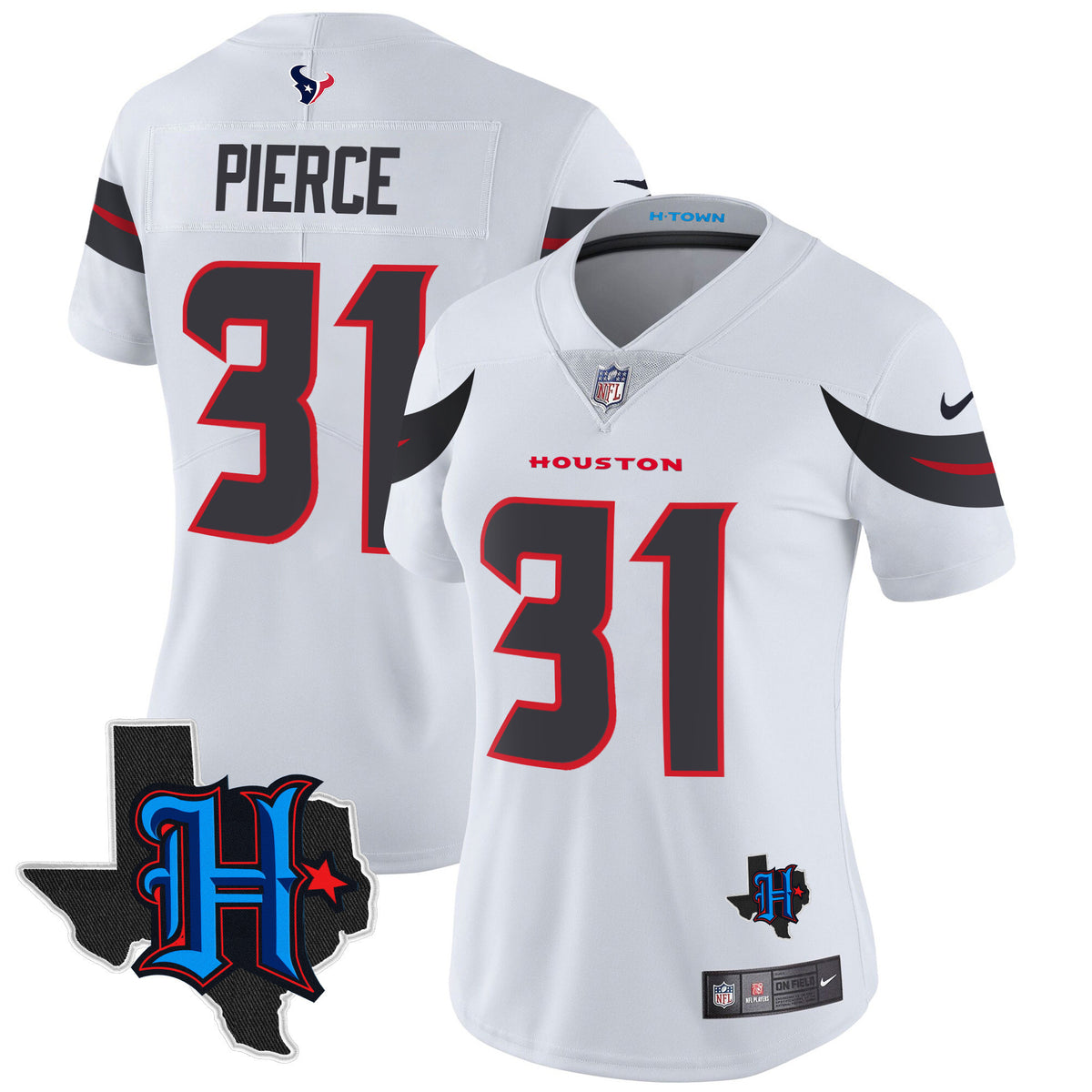 Women's Houston Texans 2024 Texas Patch Vapor Limited Jersey - All Stitched - White - Dameon Pierce — view 1
