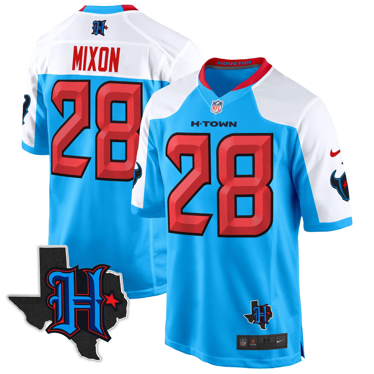Men's Houston Texans 2024 Texas Patch Game Jersey - All Stitched - Blue Alternate - Joe Mixon — view 1
