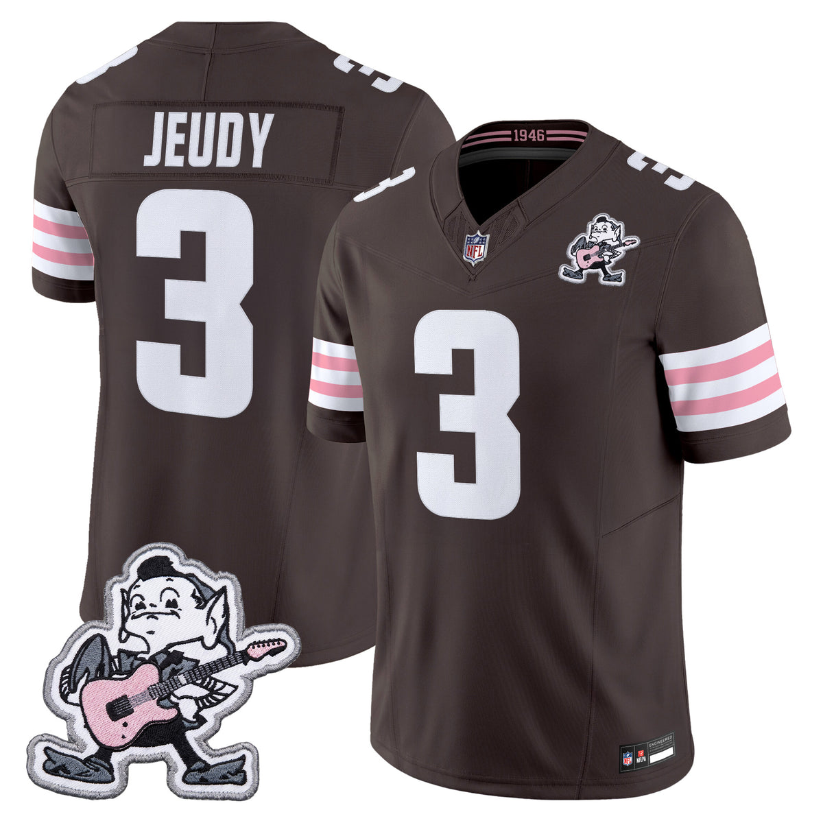 Men's Cleveland Browns MGK Patch Vapor Limited Jersey - All Stitched - Brown - Jerry Jeudy — view 1