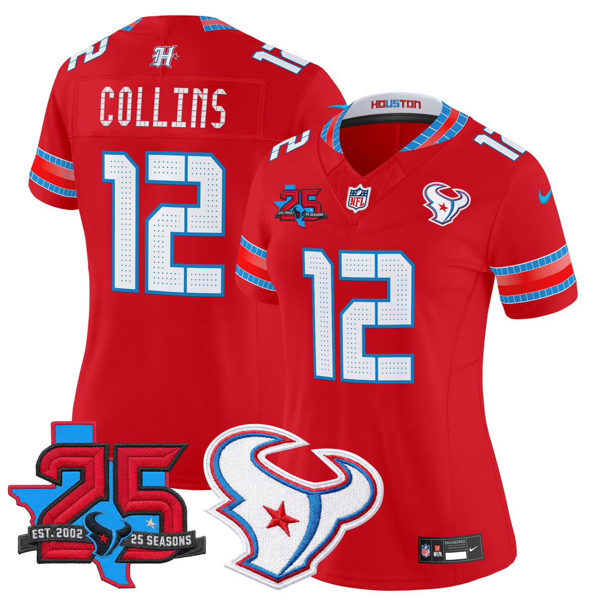 Women's Houston Texans 2026 Rivalries Vapor Limited Jersey - 25th Year Anniversary Patch - All Stitched - Red - Nico Collins — view 1