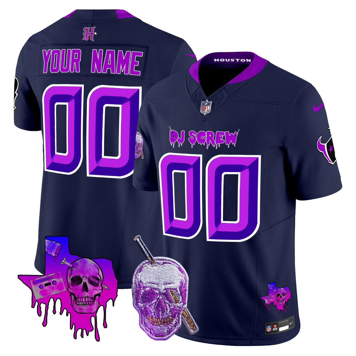 Houston Texans DJ Screw Vapor Limited Custom Jersey - All Stitched - Navy — view 1