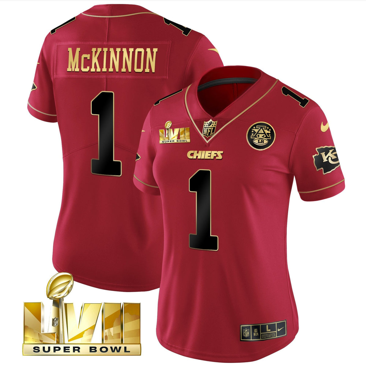 Women's Chiefs Super Bowl LVII Red Gold Vapor Jersey - All Stitched - Red Special - Jerick McKinnon — view 1