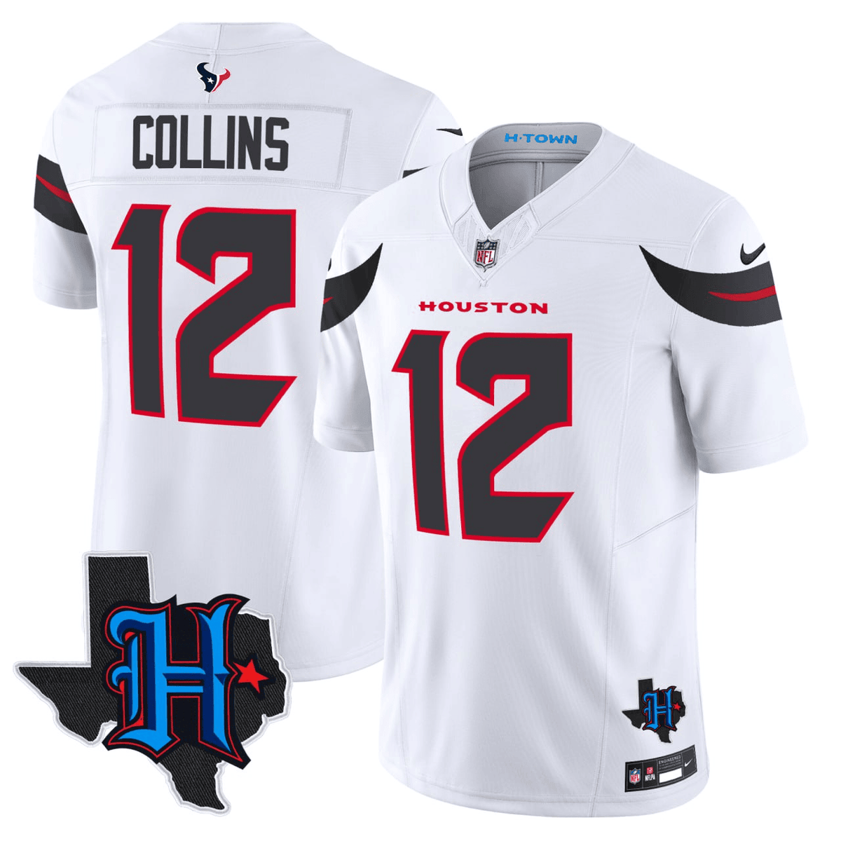 Nico Collins Houston Texans 2024 Texas Patch Vapor Limited Jersey V3 - White - All Stitched — view 1