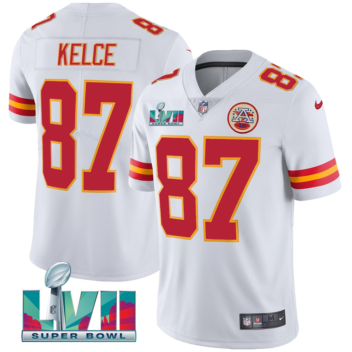 Men's Chiefs Super Bowl LVII Vapor Player Jersey - All Stitched - White - Travis Kelce — view 1