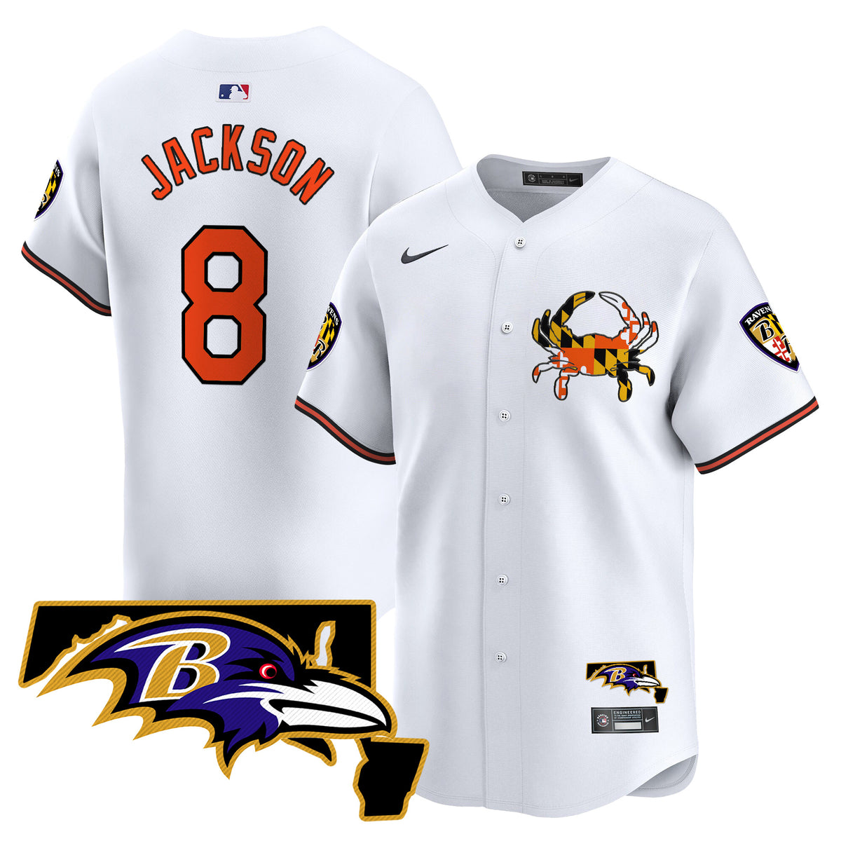 Men's Baltimore Ravens 2024 Vapor Premier Baseball Jersey - All Stitched - White - Lamar Jackson — view 1