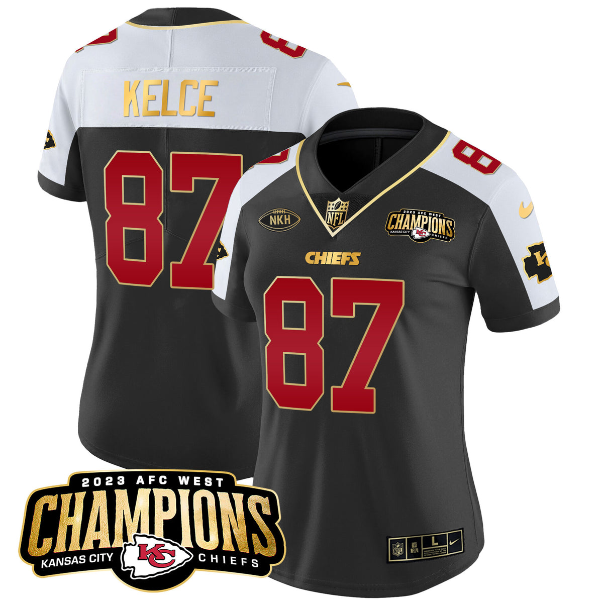 Women's Chiefs 2023 AFC West Champions Patch Vapor Limited Jersey - All Stitched - Black Alternate - Travis Kelce — view 1