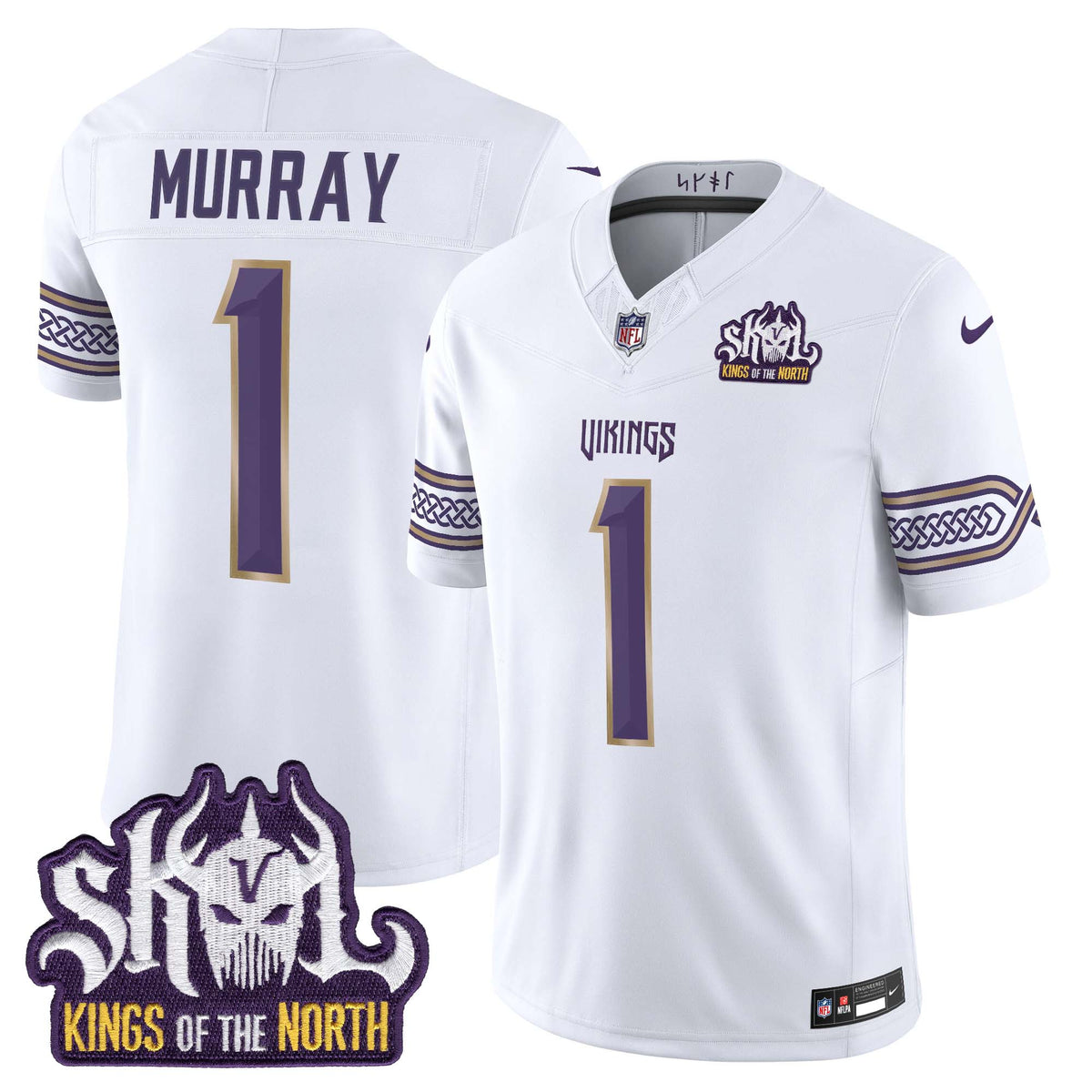 Men's Minnesota Vikings 2026 Rivalries Vapor Limited Jersey - Kings Of The North Patch - All Stitched - White - Kyler Murray — view 1