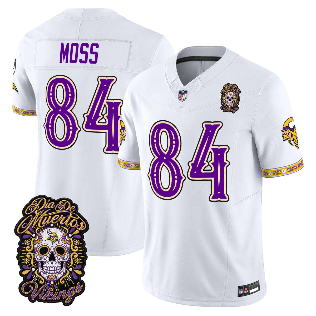 Men's Minnesota Vikings Día de los Muertos Vapor Limited Jersey - All Stitched - White - Randy Moss — view 1