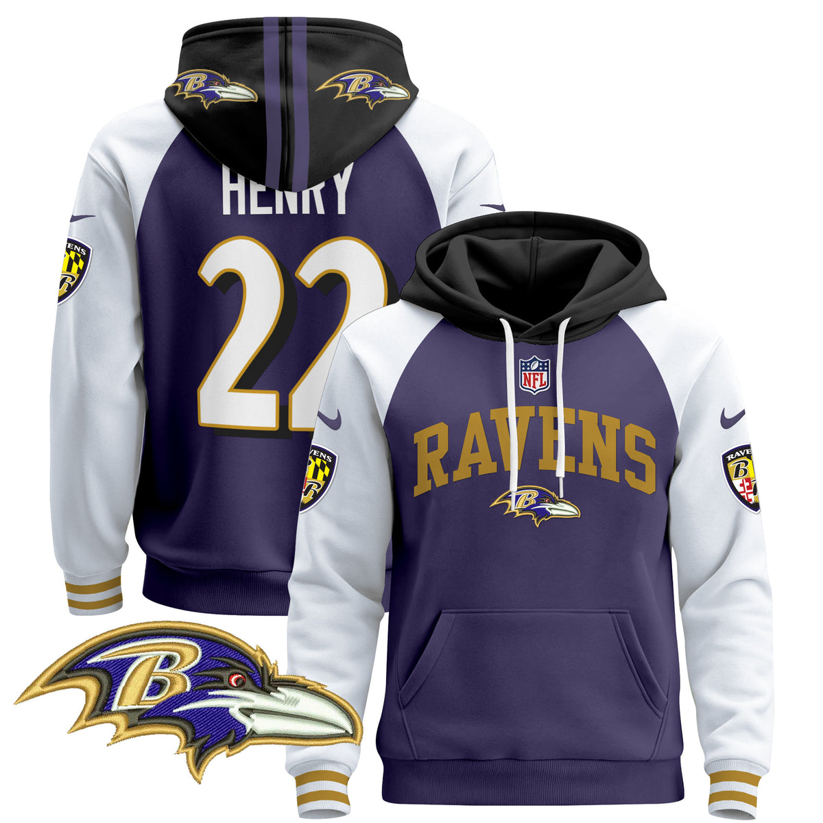 Men's Baltimore Ravens 2024 Pullover Hoodie V2 - All Stitched - Purple Alternate - Derrick Henry — view 1