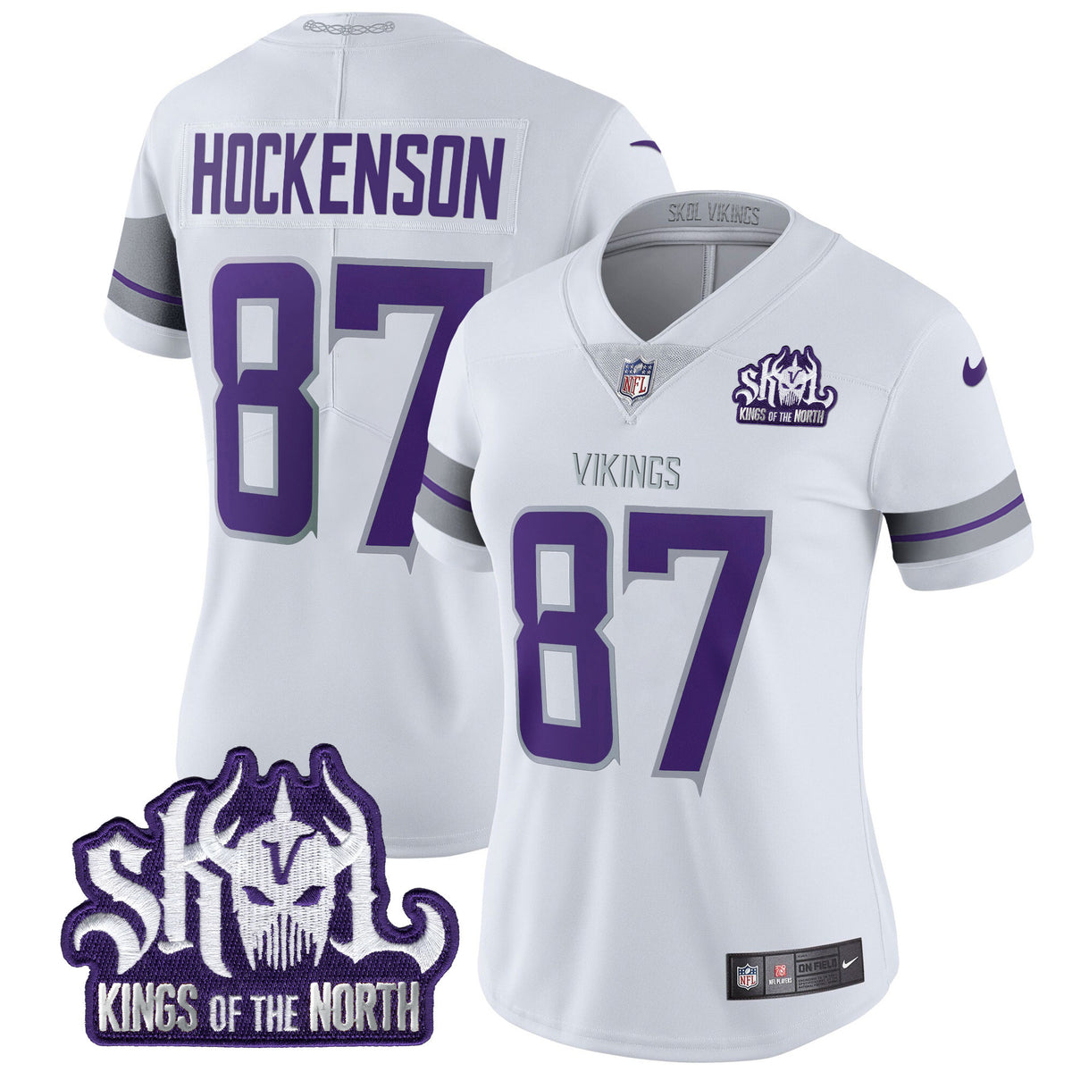Women's Minnesota Vikings 2024 Winter Warrior Skol Patch Vapor Limited Jersey - All Stitched - White - T.J. Hockenson — view 1