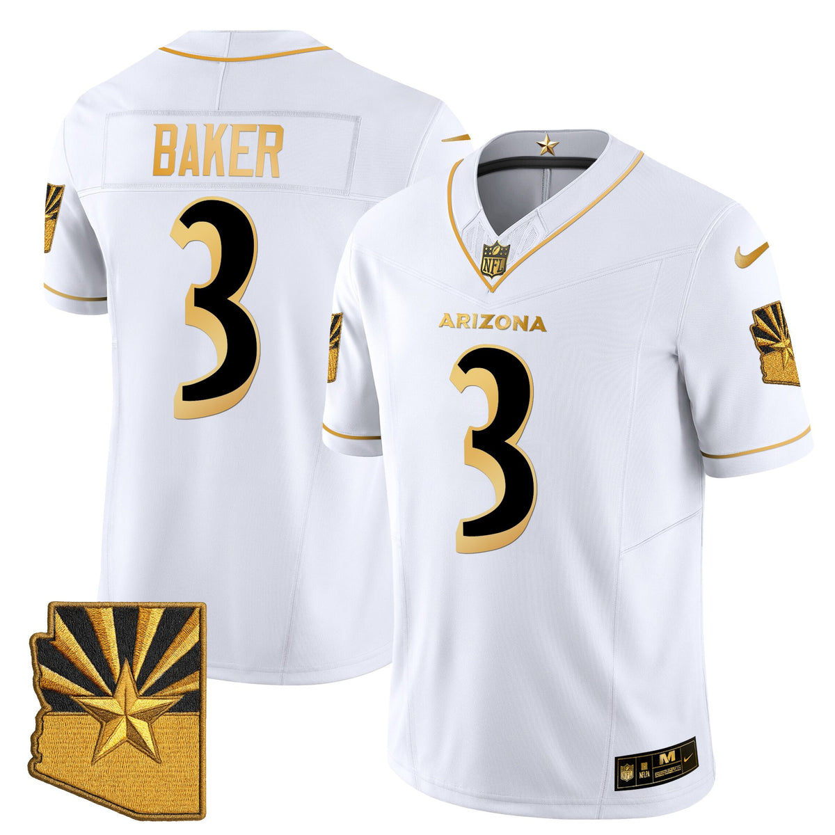 Men's Arizona Cardinals 2025 Rivalries Gold Vapor Limited Jersey - All Stitched - White Gold - Budda Baker — view 1