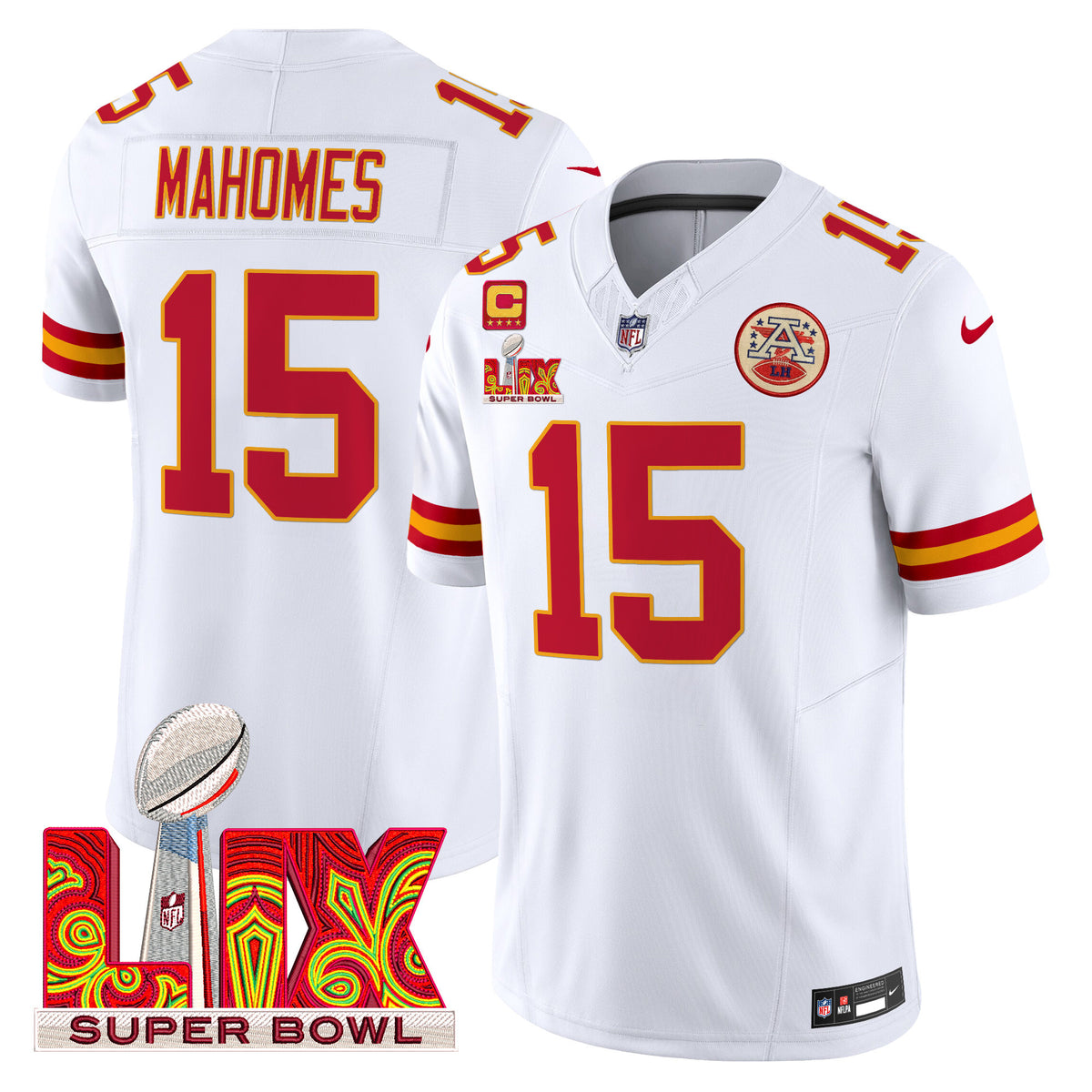 Men's Chiefs Super Bowl LIX Patch Vapor Limited Jersey - All Stitched - White - Patrick Mahomes — view 1