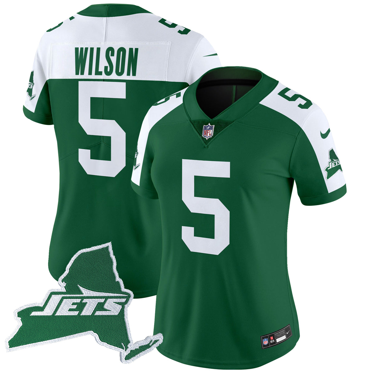 Women's New York Jets Home Patch Vapor Legacy Limited Jersey - All Stitched - Green Alternate - Garrett Wilson — view 1