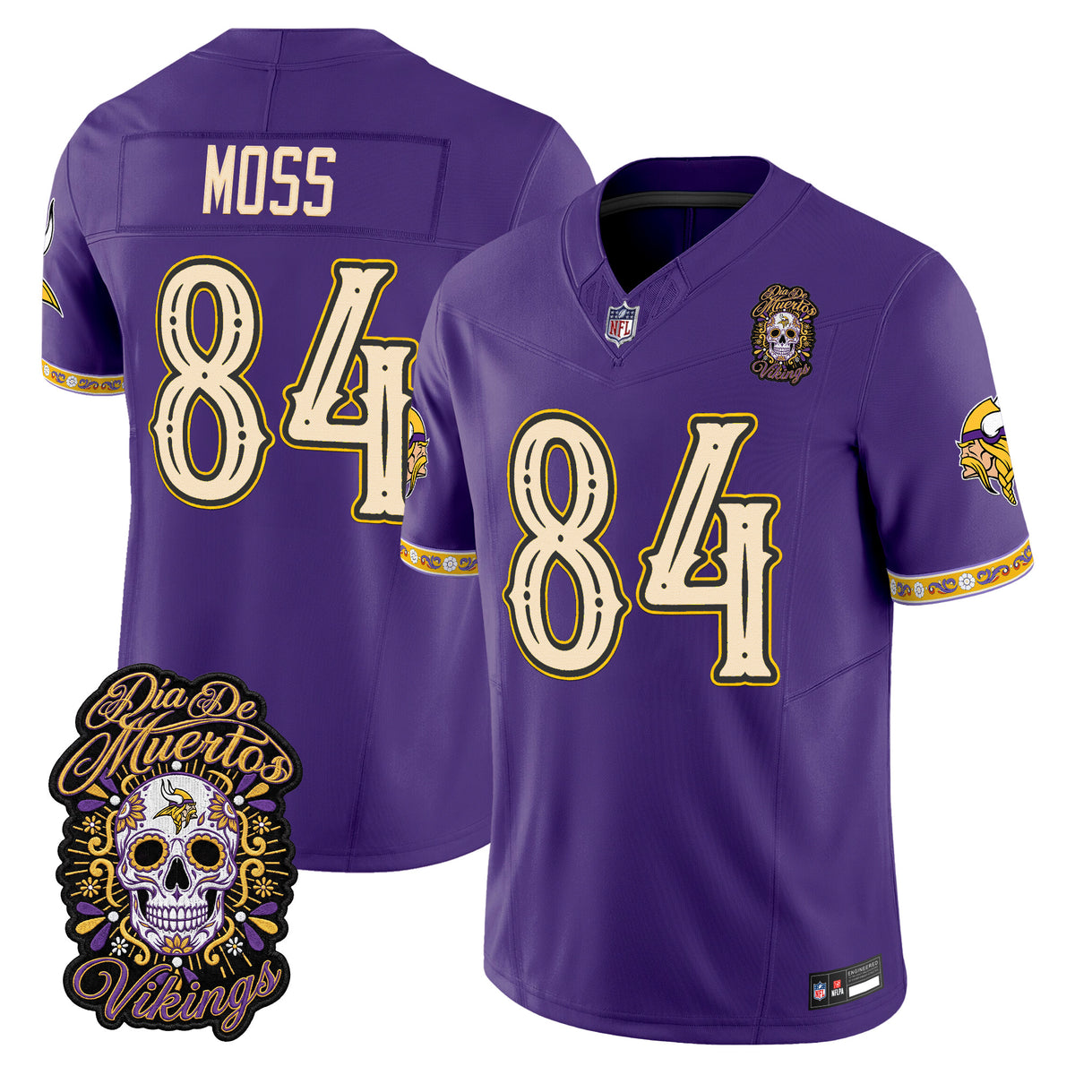 Men's Minnesota Vikings Día de los Muertos Vapor Limited Jersey - All Stitched - Purple - Randy Moss — view 1