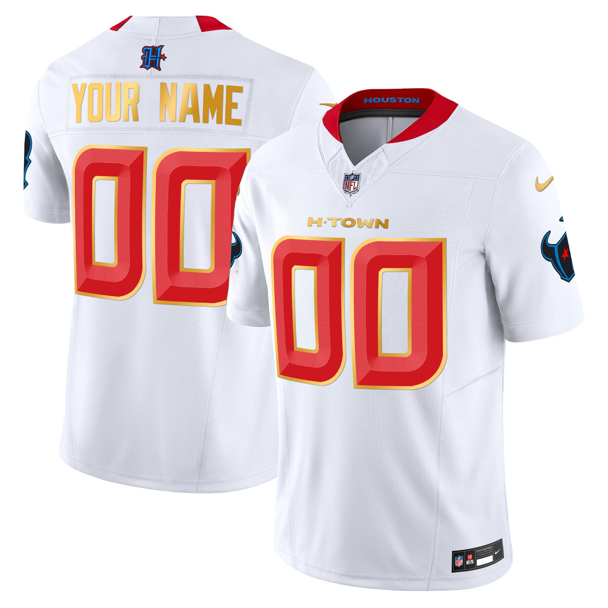 Houston Texans 2024 Gold Trim Vapor Limited Custom Jersey - All Stitched - White — view 1