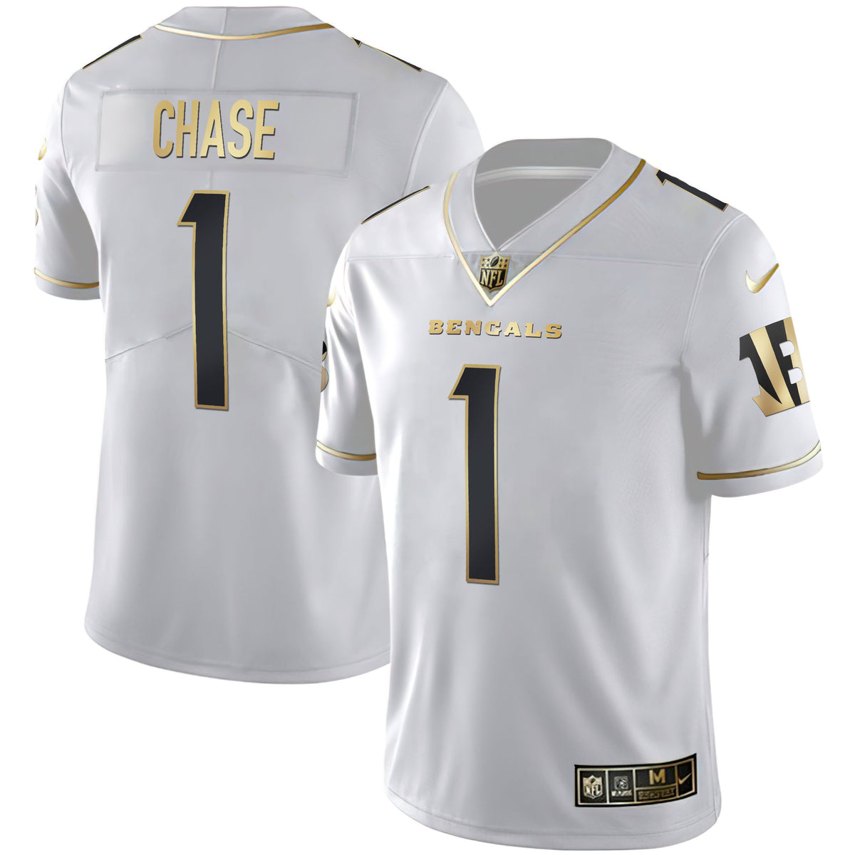 Men's Cincinnati Bengals White Gold & Black Gold Jersey - All Stitched - White Gold - Ja'Marr Chase — view 1