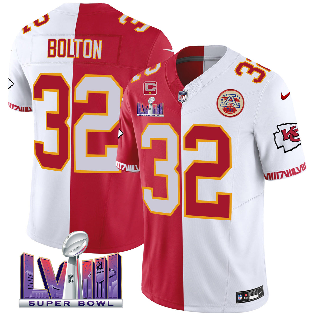 Men's Chiefs Super Bowl LVIII Pattern Vapor Jersey - All Stitched - Split - Nick Bolton — view 1