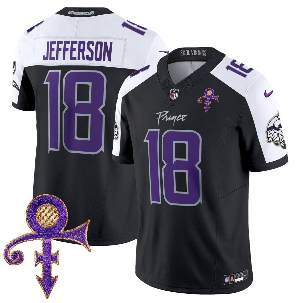 Men's Minnesota Vikings 2024 Prince Vapor Limited Jersey - All Stitched - Black Alternate - Justin Jefferson — view 1