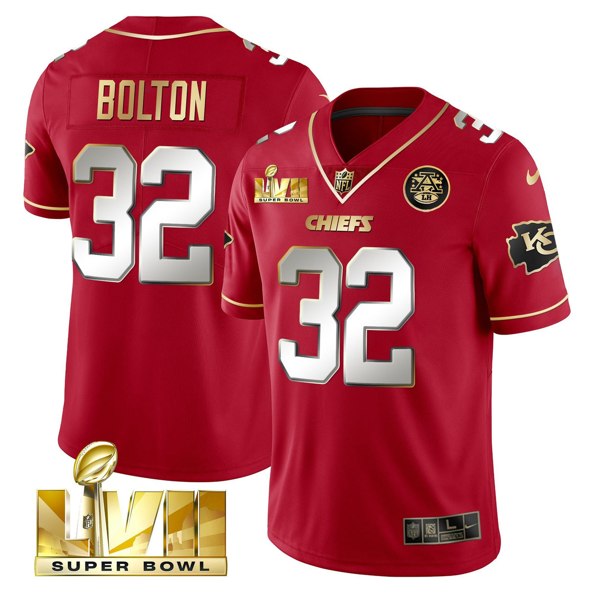 Men's Chiefs Super Bowl LVII Gold Vapor Limited Jersey - All Stitched - Red Special - Nick Bolton — view 1