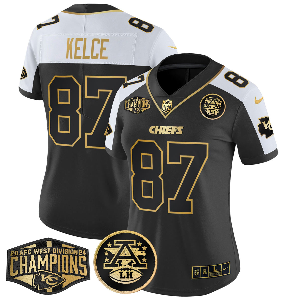 Women's Chiefs 2024 AFC West Division Champions Patch Gold Vapor Limited Jersey - All Stitched - Alternate - Travis Kelce — view 1