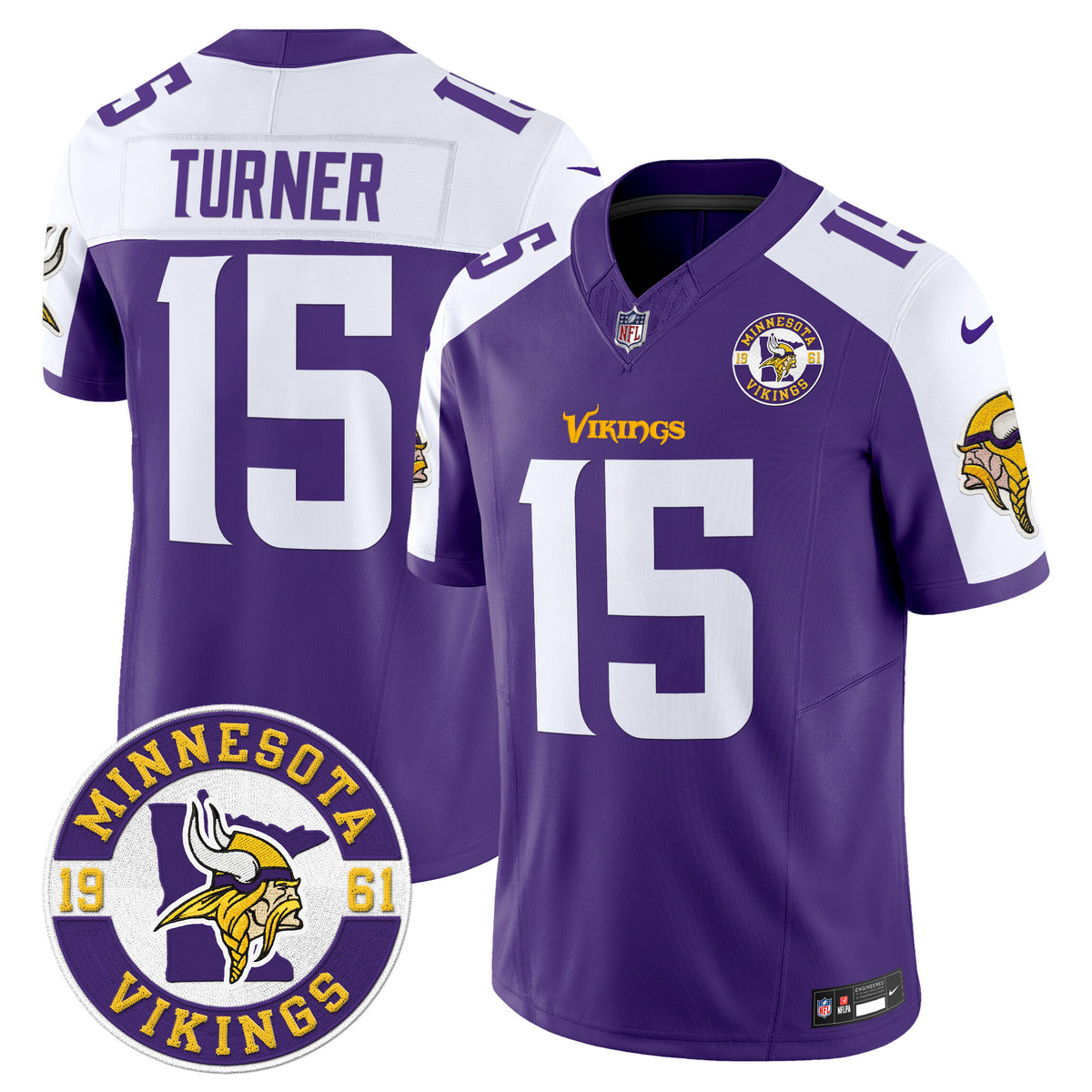 Men's Minnesota Vikings 2024 Vapor Limited Jersey V2 - Est. 1961 Patch - All Stitched - Purple Alternate - Dallas Turner — view 1
