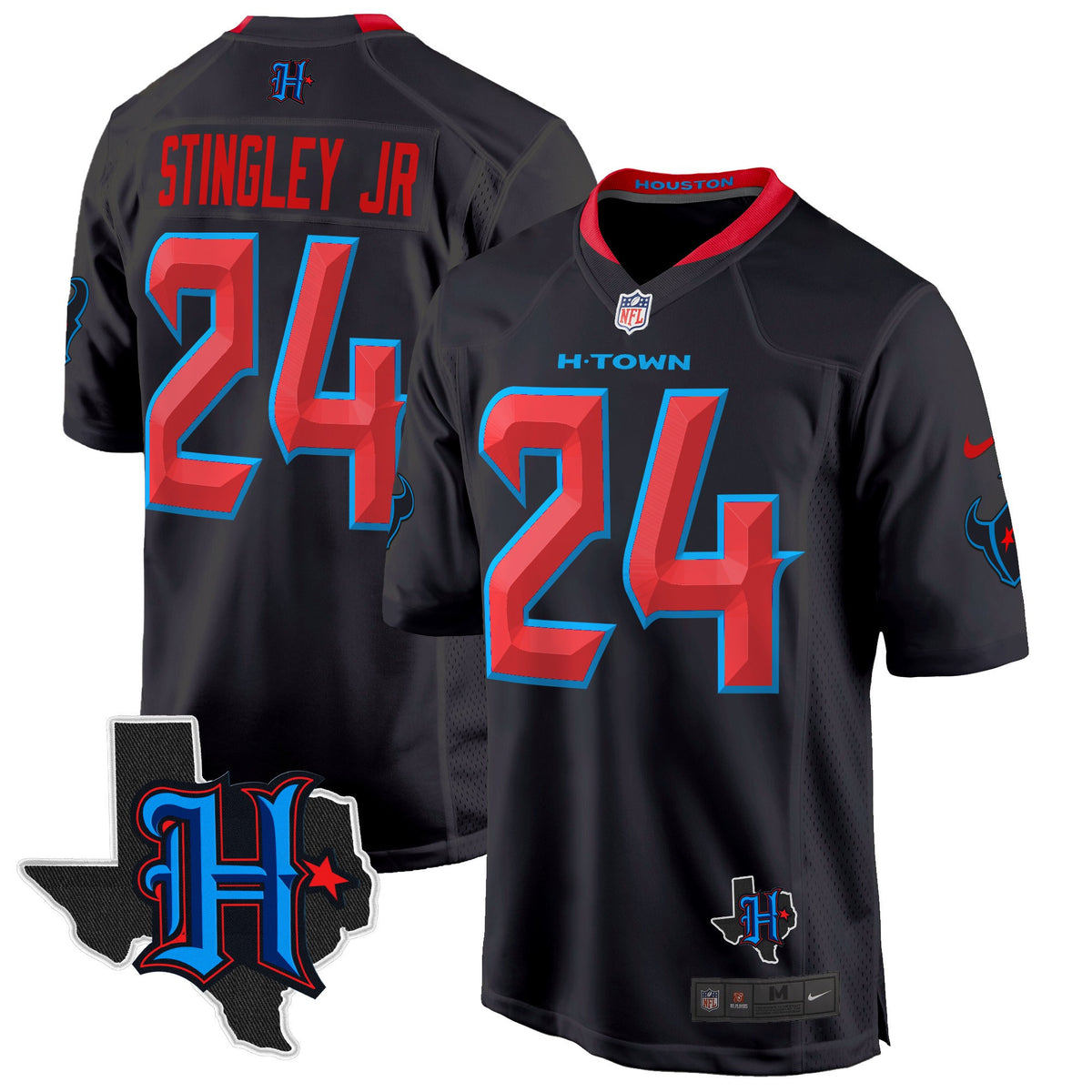 Men's Houston Texans 2024 Texas Patch Game Jersey - All Stitched - Navy Limited - Derek Stingley Jr — view 1