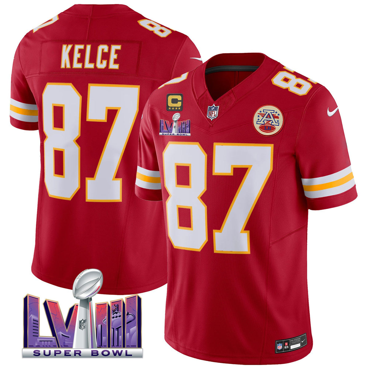 Men's Chiefs Super Bowl LVIII Patch Vapor Jersey - All Stitched - Red - Travis Kelce — view 1