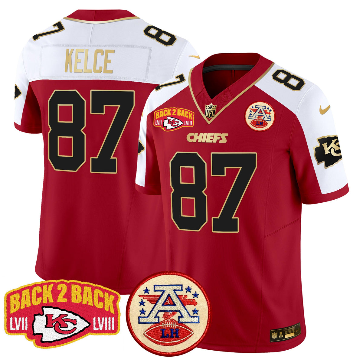 Men's Chiefs Super Back 2 Back Patch Vapor Limited Jersey - All Stitched - Red Alternate - Travis Kelce — view 1