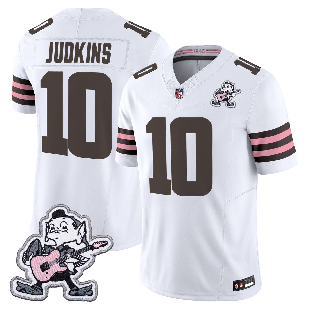 Men's Cleveland Browns MGK Patch Vapor Limited Jersey - All Stitched - White - Quinshon Judkins — view 1