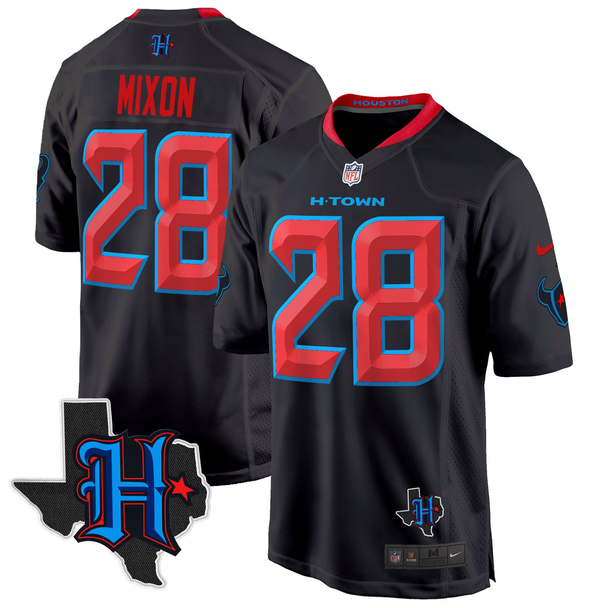 Men's Houston Texans 2024 Texas Patch Game Jersey - All Stitched - Navy Limited - Joe Mixon — view 1
