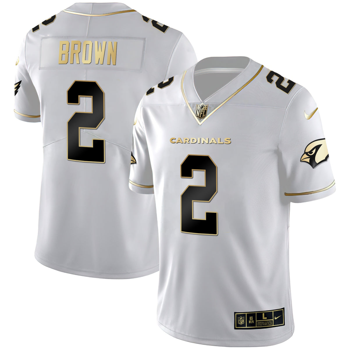 Men's Arizona Cardinals Black Gold & White Gold Vapor Limited Jersey - All Stitched - White Gold - Marquise Brown — view 1