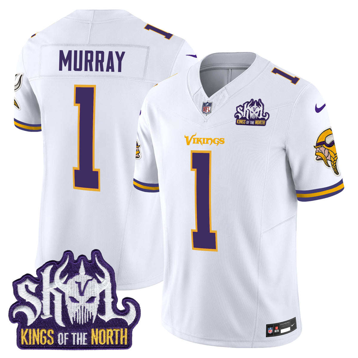 Men's Minnesota Vikings King Of The North Patch Throwback Vapor Limited Jersey - All Stitched - White - Kyler Murray — view 1