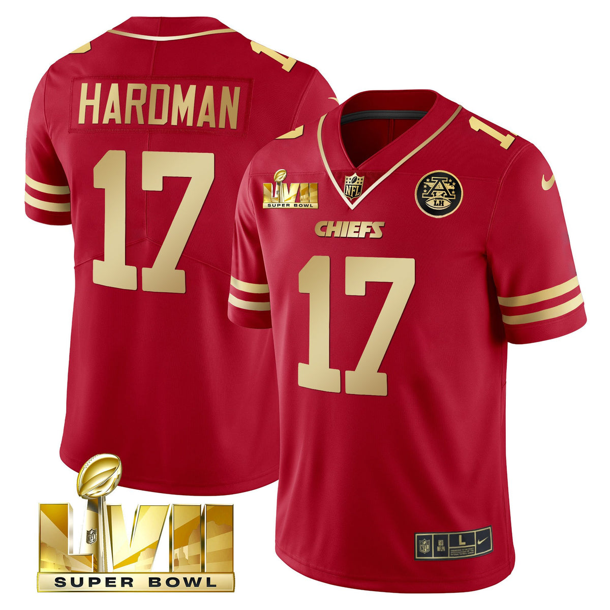 Men's Chiefs Super Bowl LVII Red Gold Vapor Jersey - All Stitched - Red Gold - Mecole Hardman — view 1