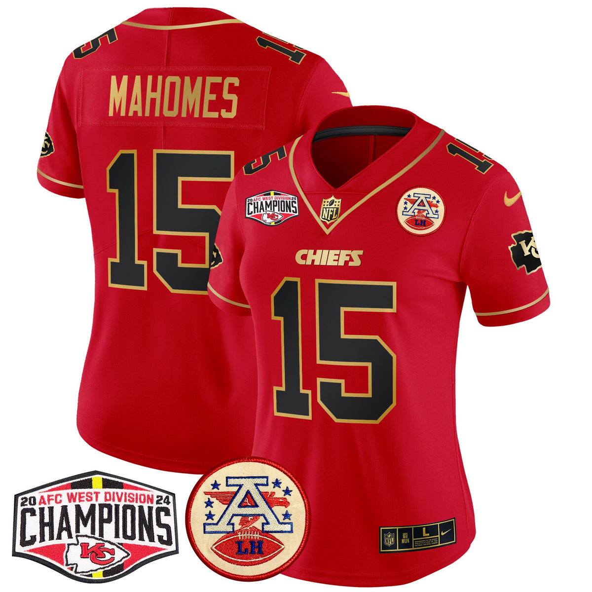 Women's Chiefs 2024 AFC West Division Champions Patch Vapor Limited Jersey - All Stitched - Red Special - Patrick Mahomes — view 1