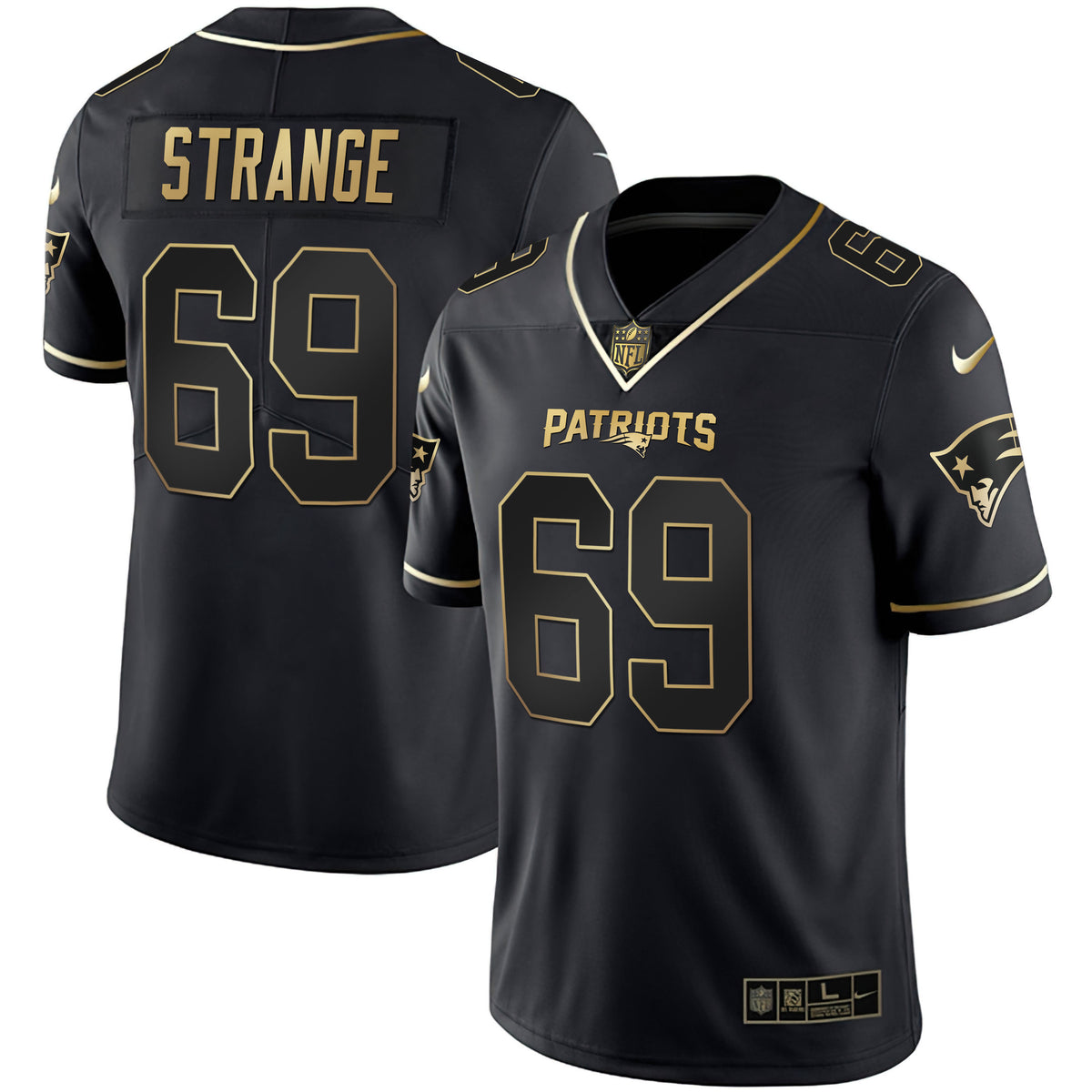 Women's New England Patriots White Gold & Black Gold Jersey - All Stitched - Black Gold - Cole Strange — view 1