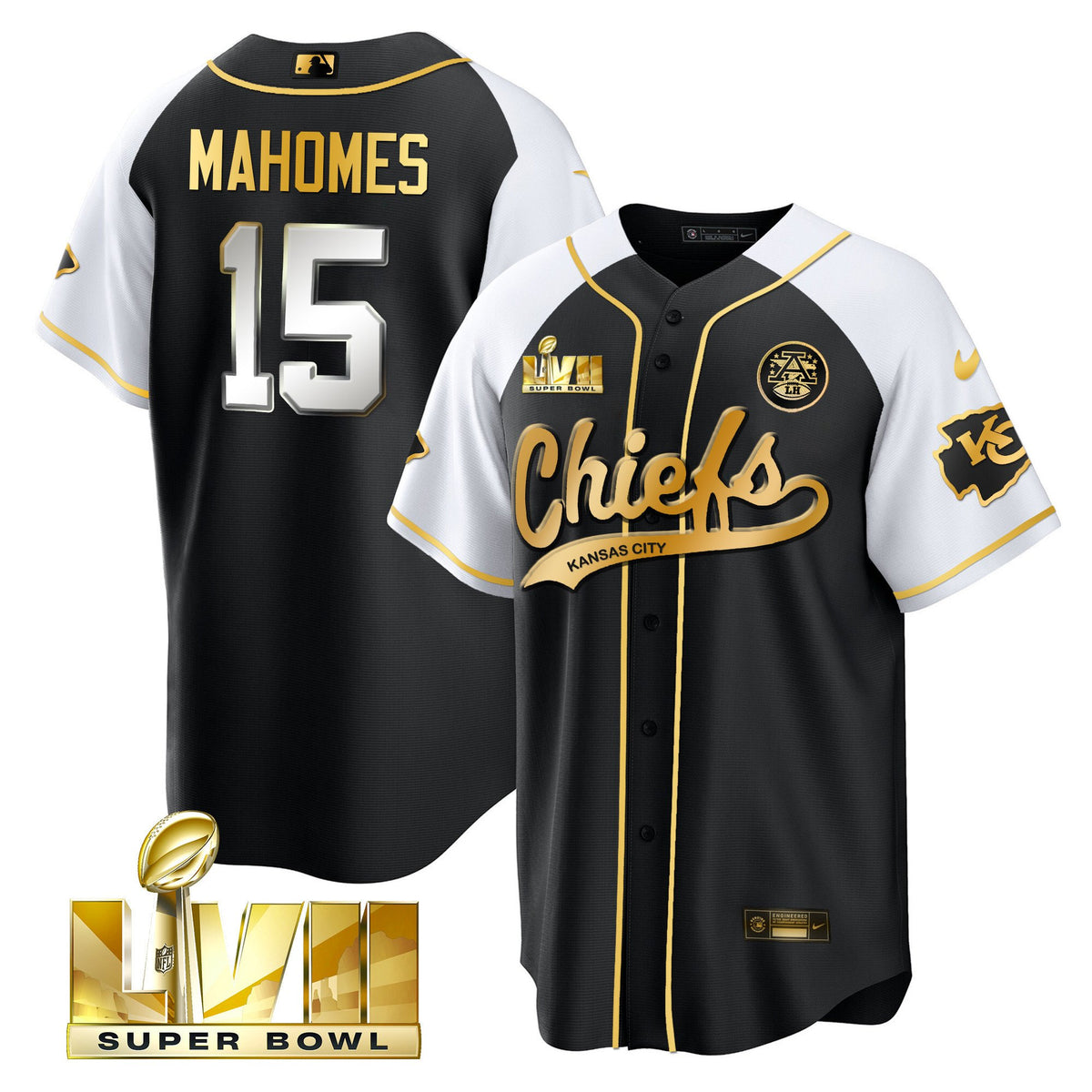 Men's Chiefs Super Bowl LVII Alternate Cool Base Jersey - All Stitched - Black Limited - Patrick Mahomes — view 1