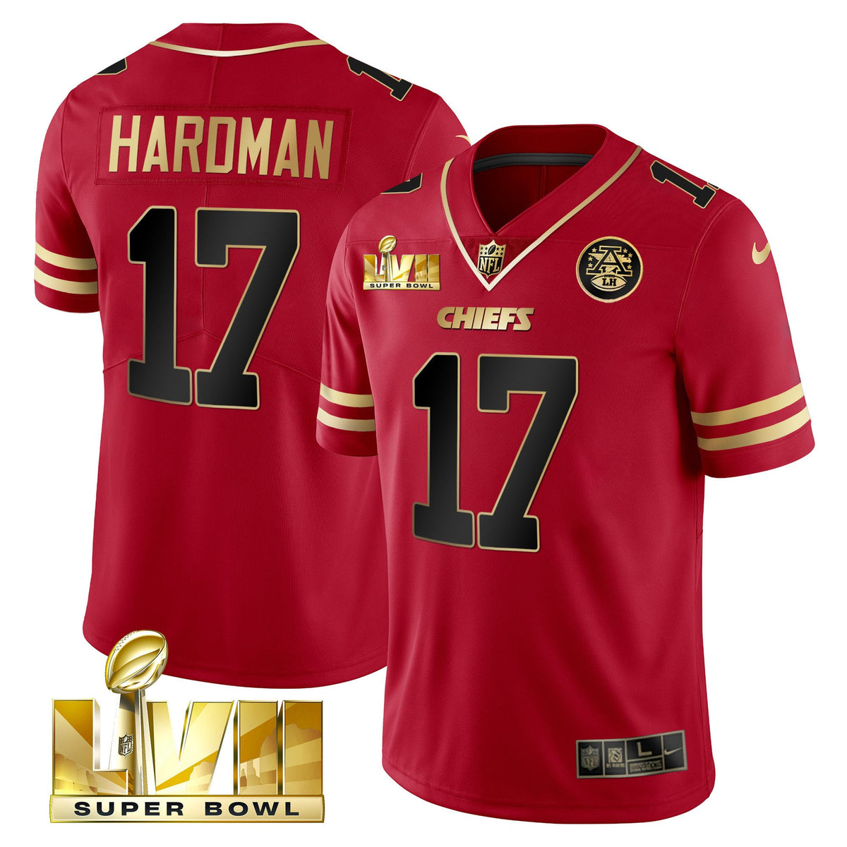 Men's Chiefs Super Bowl LVII Red Gold Vapor Jersey - All Stitched - Black Red - Mecole Hardman — view 1