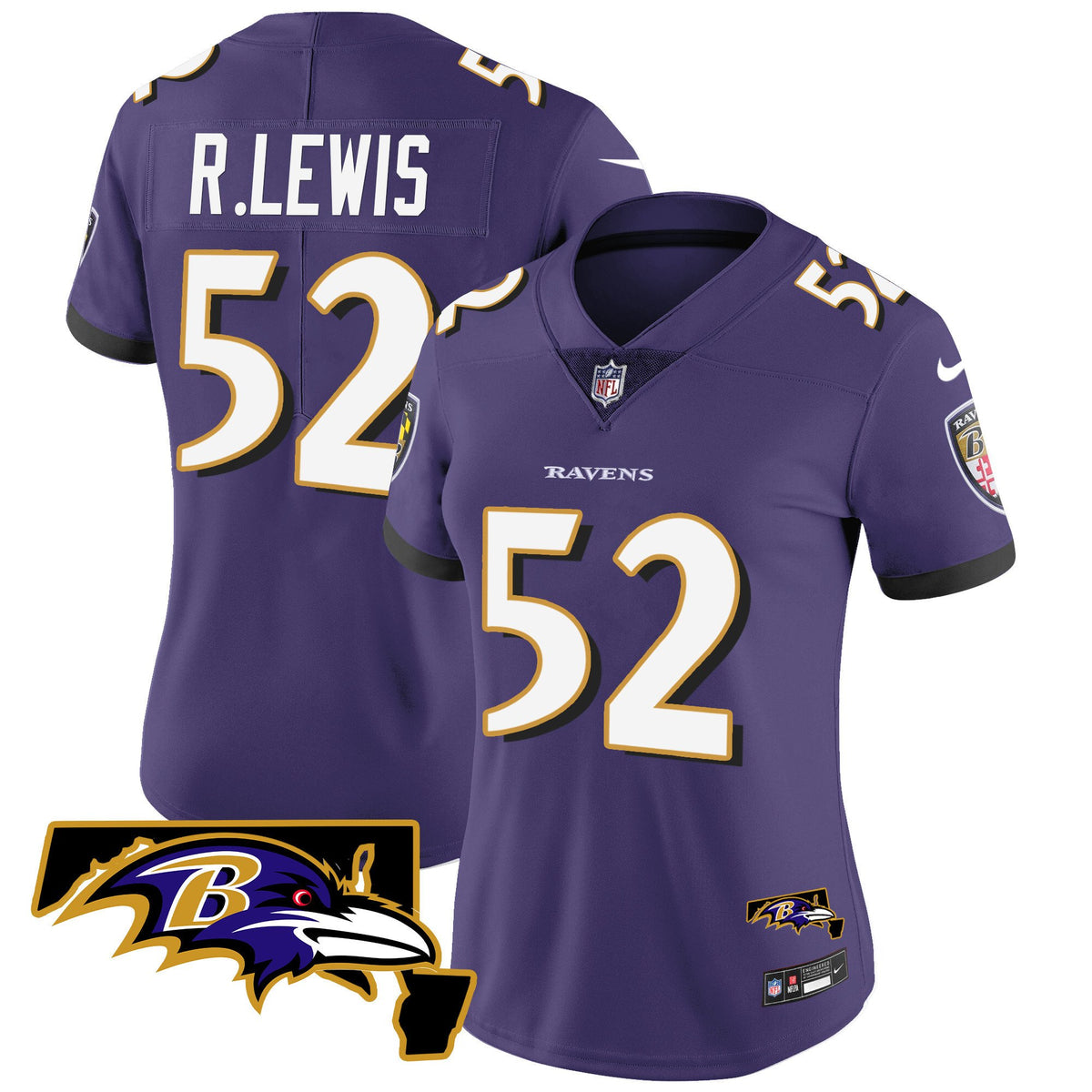 Women's Ravens Maryland Patch Vapor Limited Jersey - All Stitched - Purple - Ray Lewis — view 1