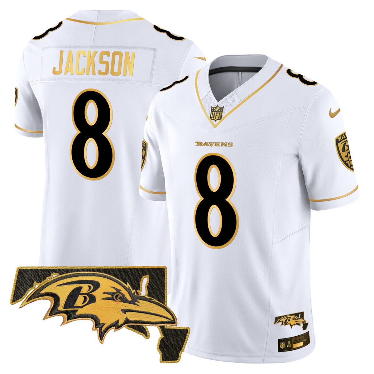 Men's Ravens 2024 Gold Vapor Limited Jersey - All Stitched - White Gold - Lamar Jackson — view 1