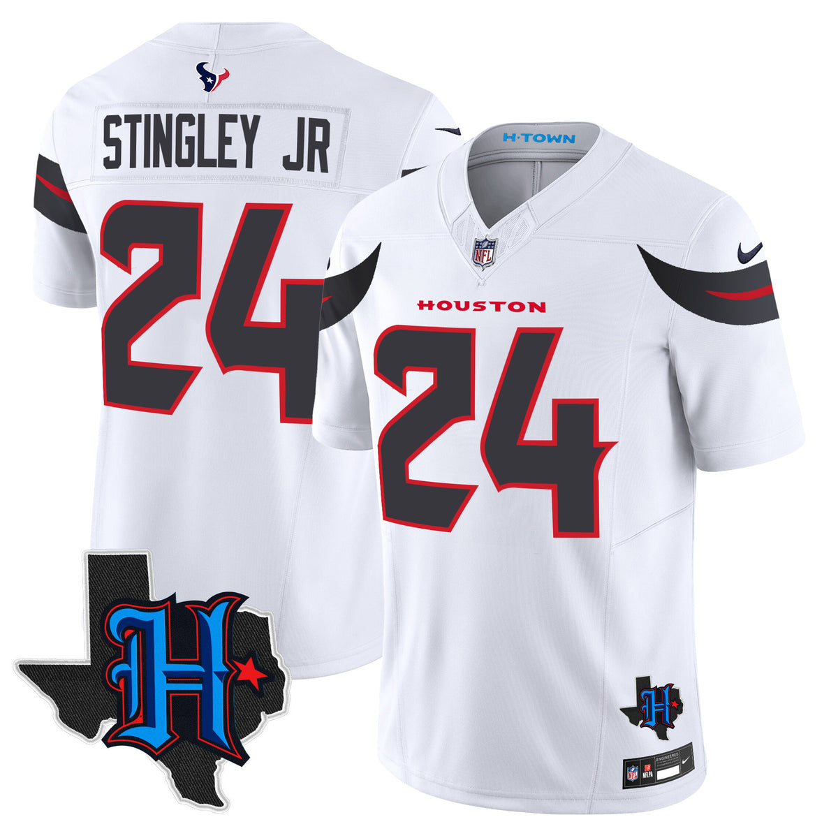 Men's Houston Texans 2024 Texas Patch Vapor Limited Jersey - All Stitched - White - Derek Stingley Jr — view 1