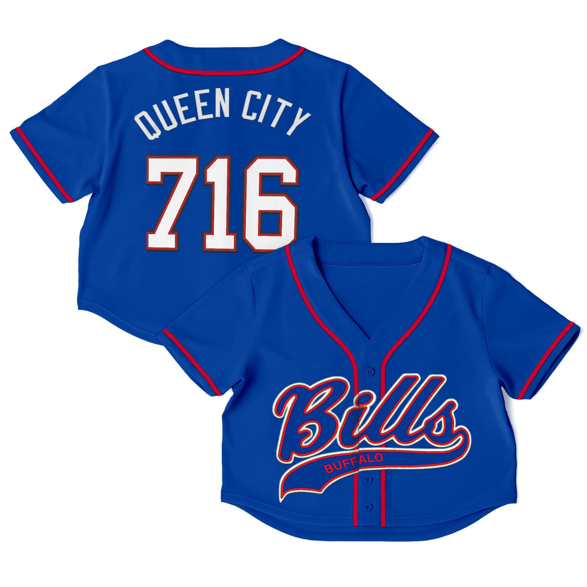 Buffalo Bills Crop Top Baseball Jersey - All Stitched - Queen City 716 — view 1