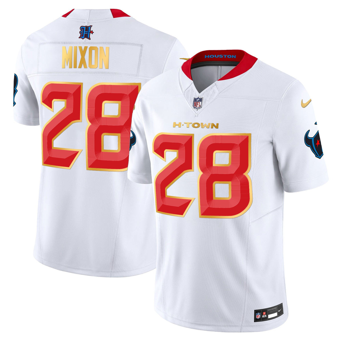 Men's Houston Texans 2024 Gold Trim Vapor Limited Jersey - All Stitched - White - Joe Mixon — view 1