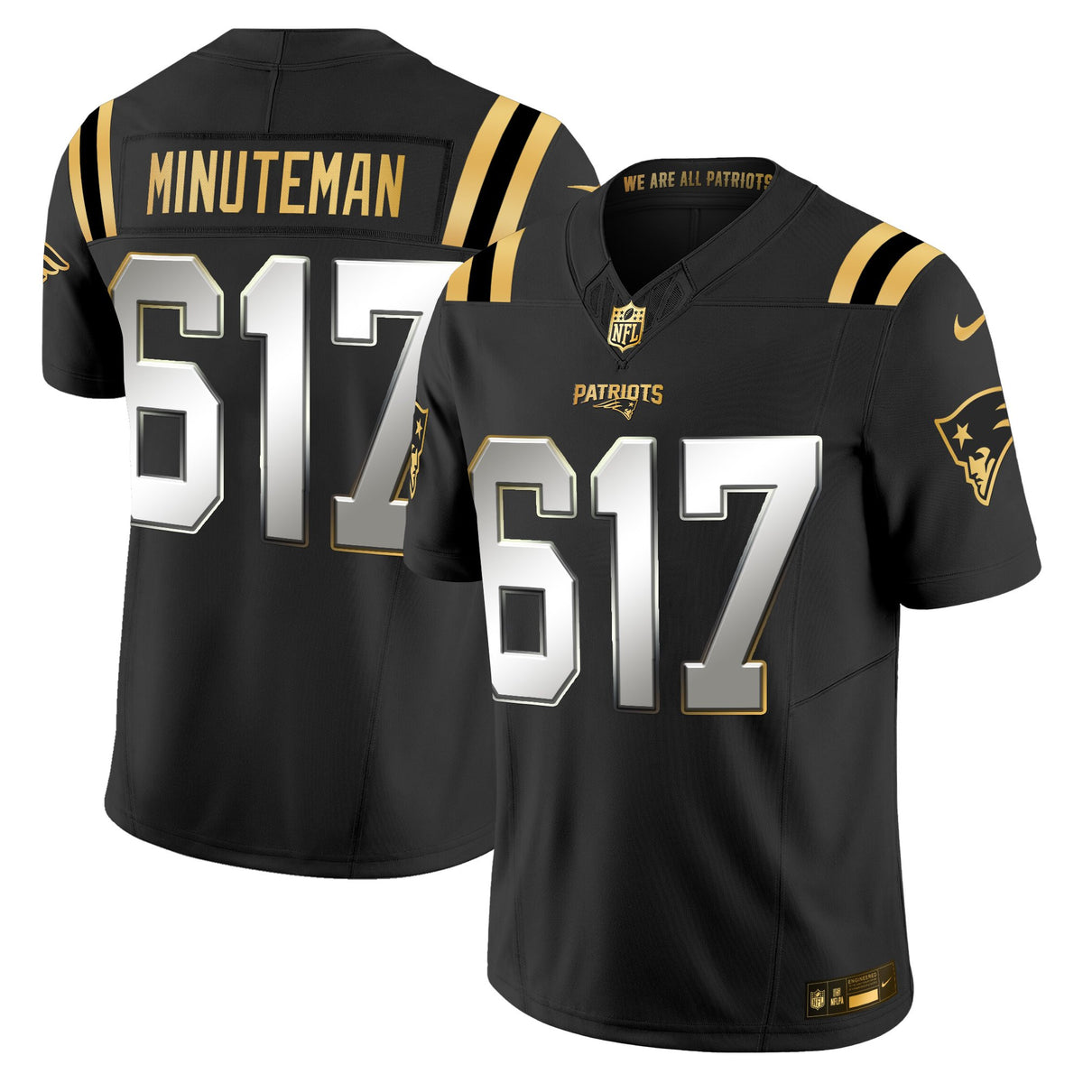 Men's New England Patriots 2025 Gold Vapor Limited Jersey - All Stitched - Black Limited - Minuteman 617 — view 1