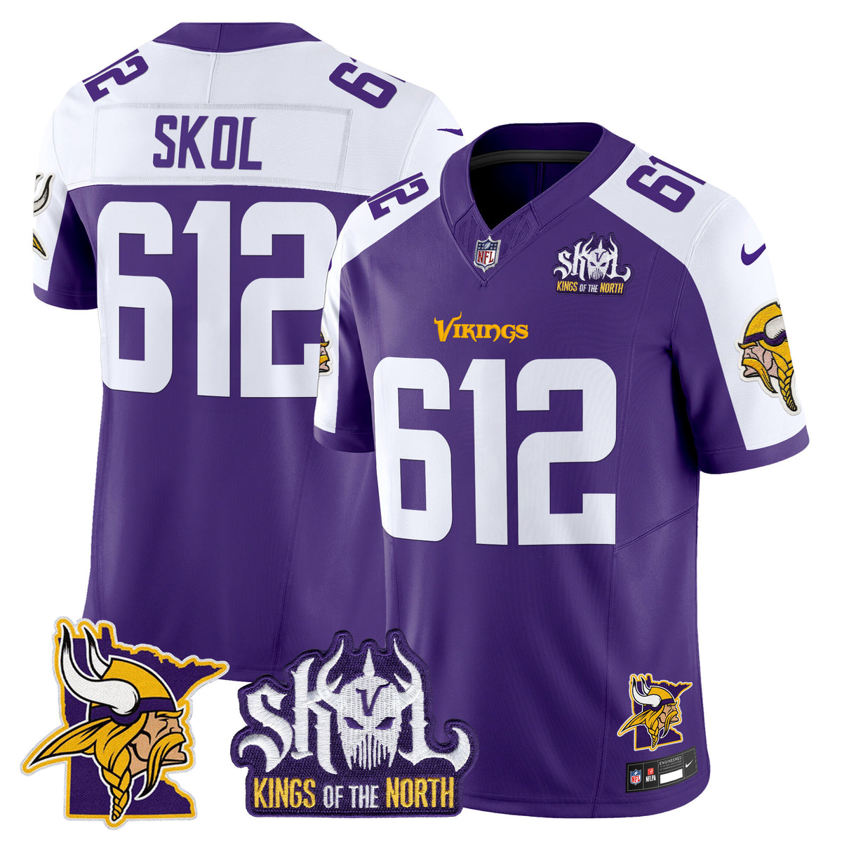 Men's Minnesota Vikings Kings Of The North Patch Vapor Limited Jersey V3 - All Stitched - Purple Alternate - Skol 612 — view 1