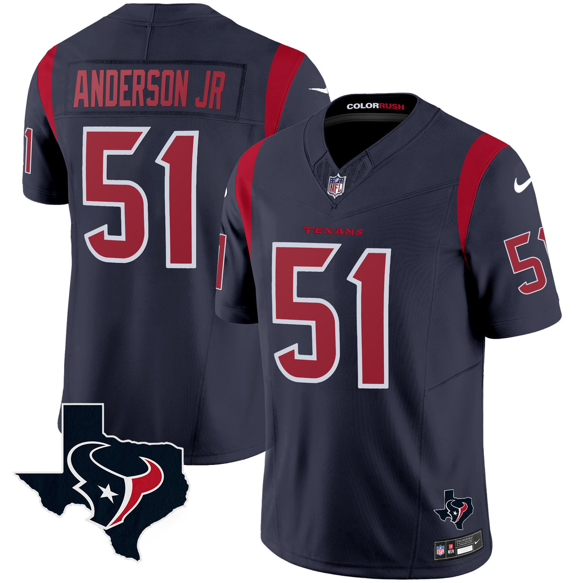 Men's Houston Texans Color Rush Legend Vapor Jersey V2 - All Stitched - Navy - Will Anderson Jr — view 1