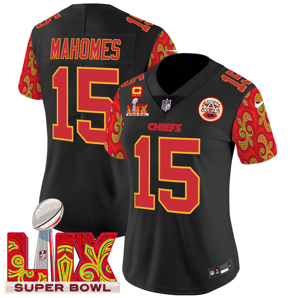 Women's Chiefs Super Bowl LIX Style Vapor Limited Jersey - All Stitched - Black - Patrick Mahomes — view 1