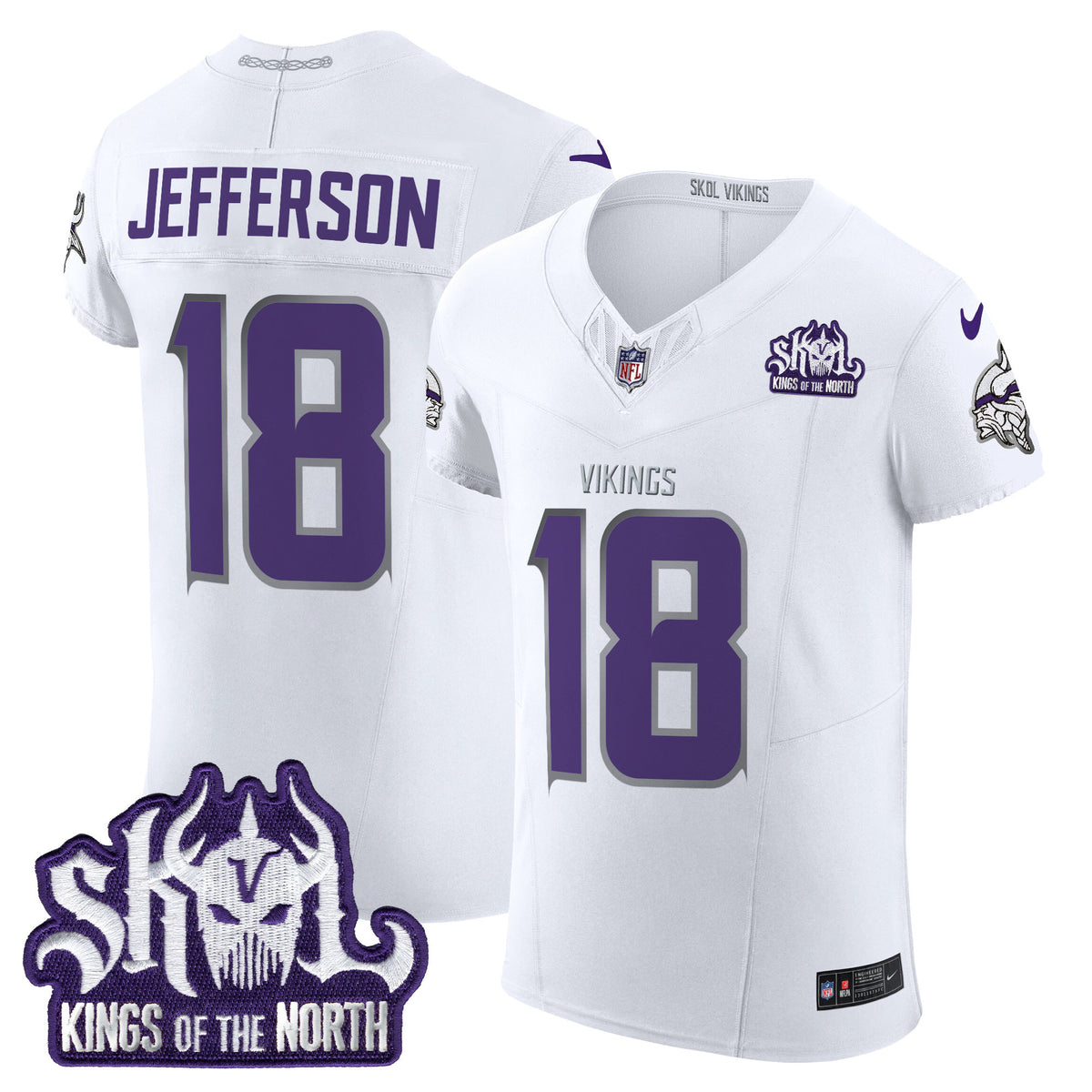Men's Minnesota Vikings 2024 Winter Warrior Skol Patch Vapor Elite Jersey - All Stitched - White Limited - Justin Jefferson — view 1