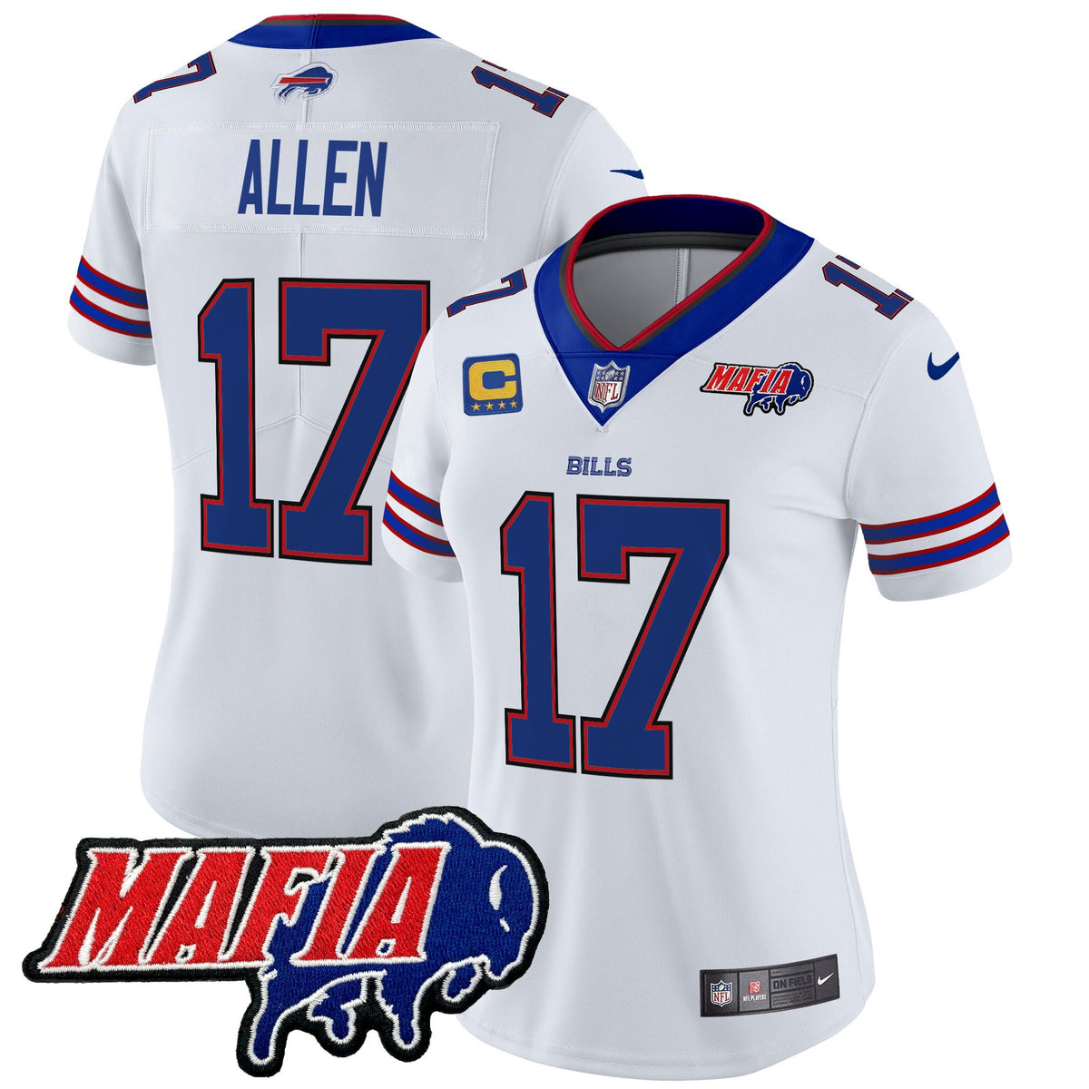 Women's Buffalo Bills 2025 Bills Mafia Patch Vapor Limited Jersey - All Stitched - White - Josh Allen — view 1